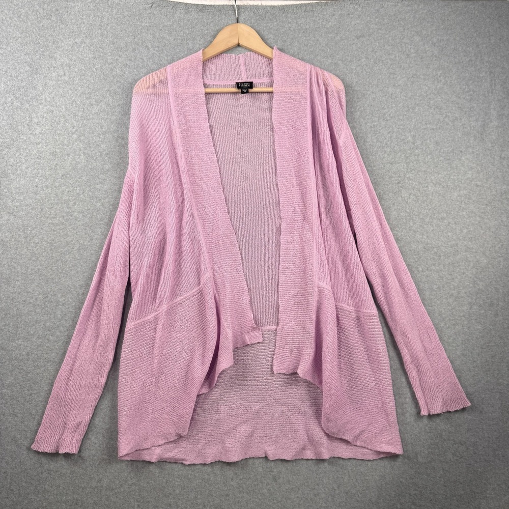 Eileen Fisher Cardigan Womens 1X‎ Pink Open Front Sheer Textured Knit Layering